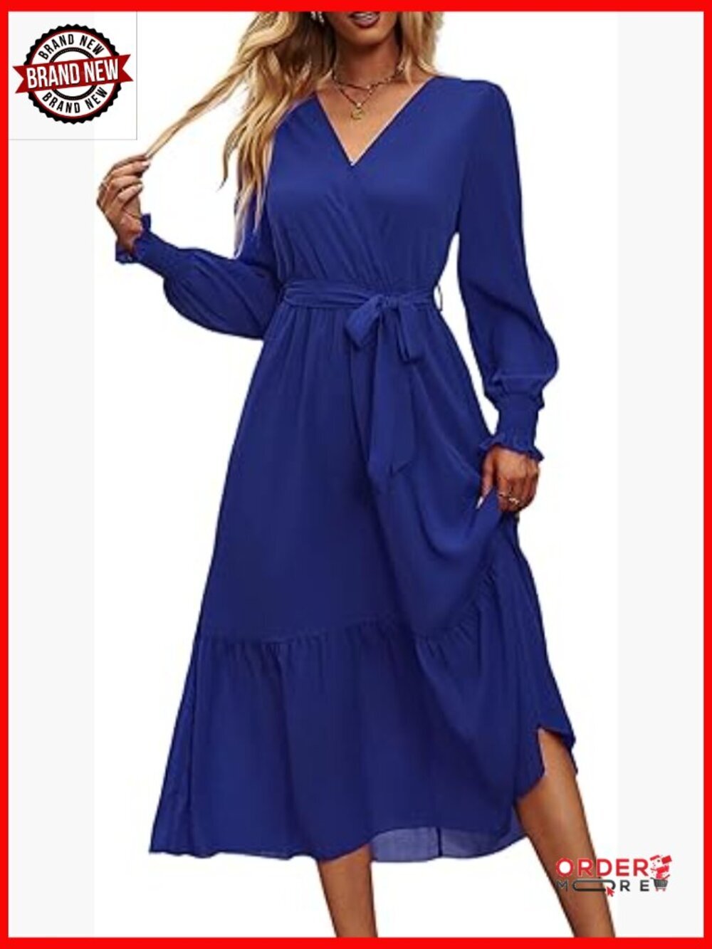 Floral Boho Maxi Dress Long Sleeve Wrap V Neck Ruffle Flowy Casual Wedding